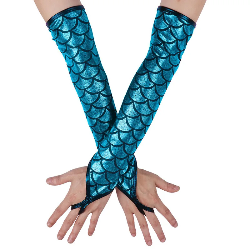 

Women Cosplay Stage Performances Fashion Personality Fish Scales Hook Finger Long Fingerless Gloves Retro Style Multicolored