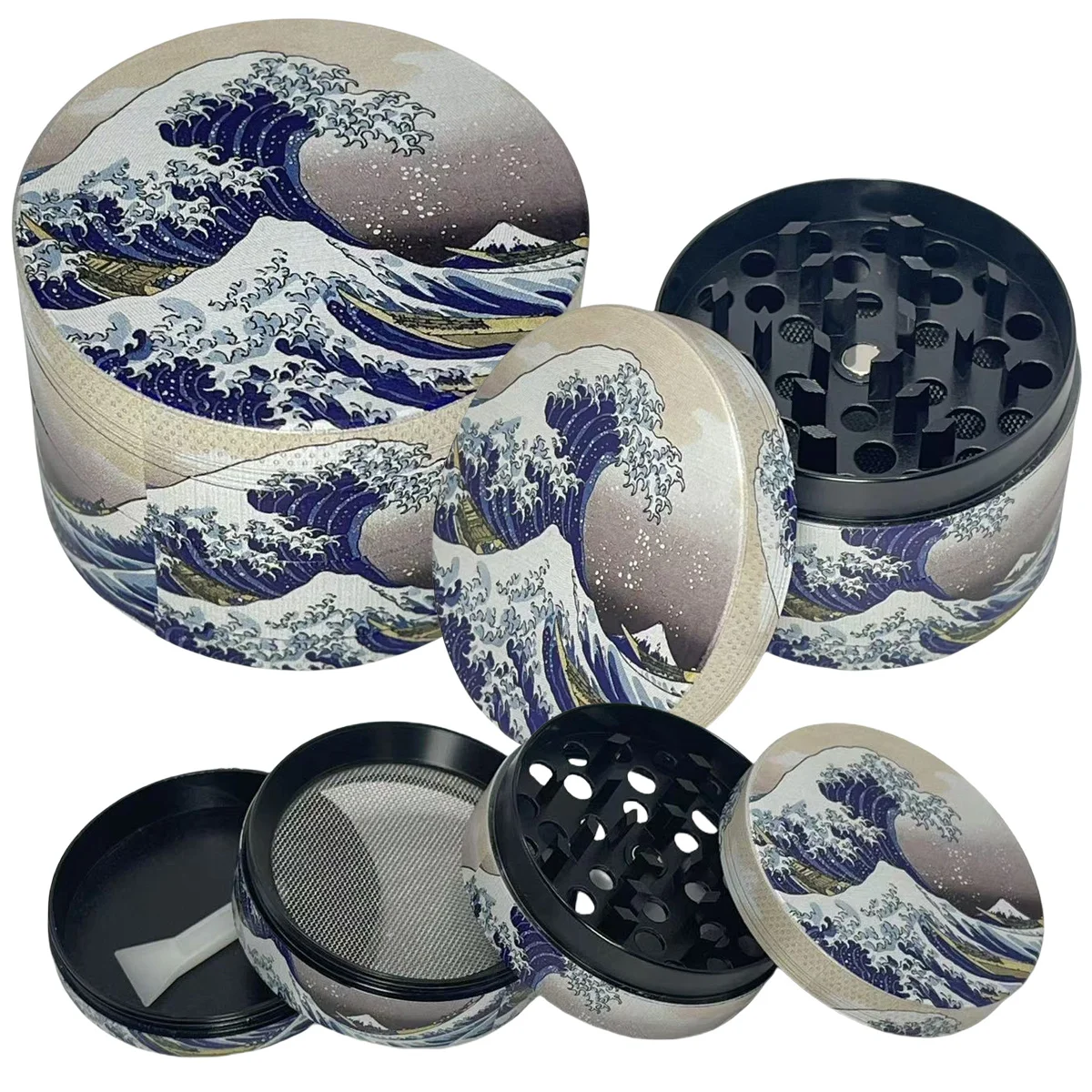 2/2.5inch Wave Herb Grinder Metal 4-Layers Manual Salt Spice Mill Pepper Mortar Raw Grass Tobacco Grinder Cigarette Accessories