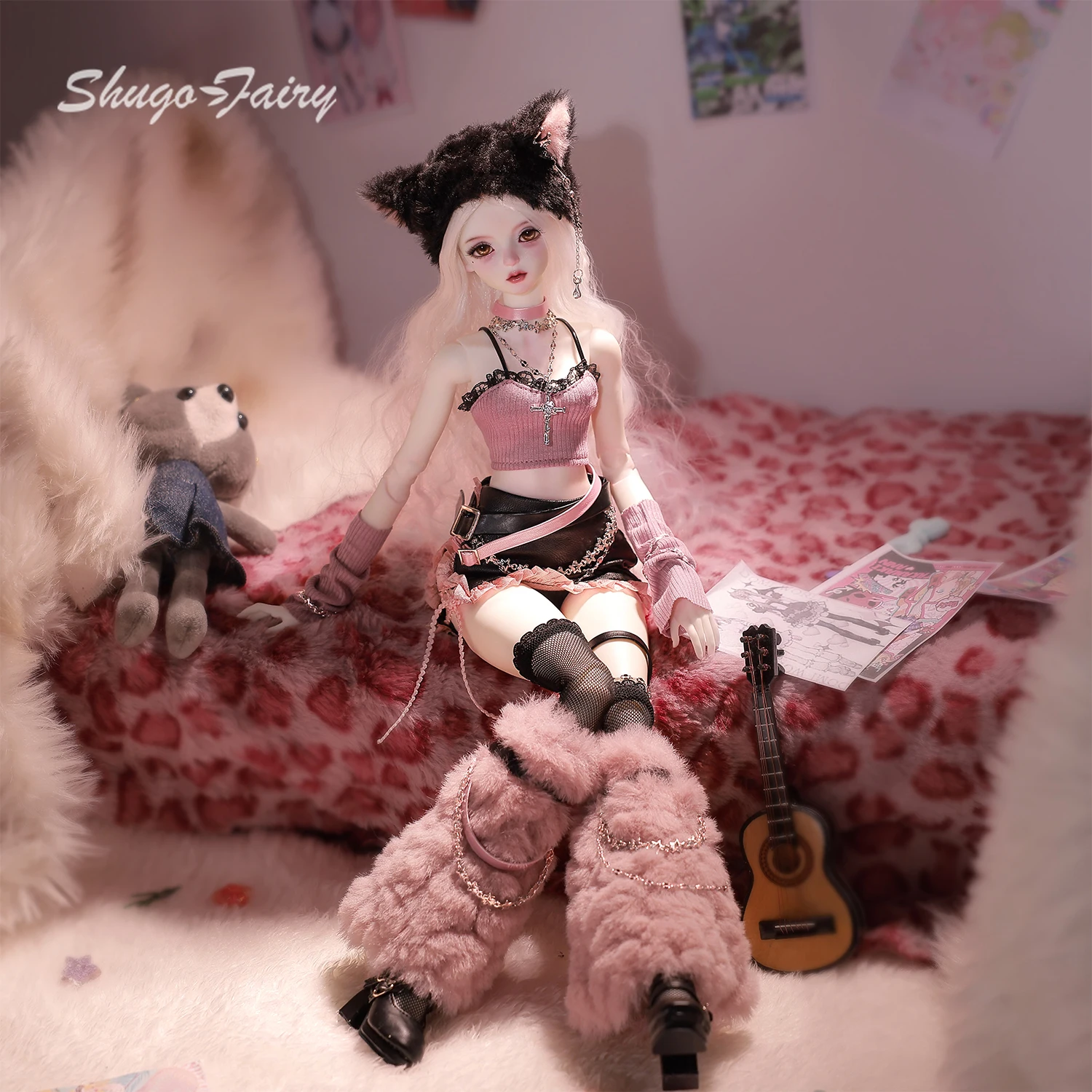 셀리아 N Y2K 배디 1/4 BJD 인형 풀세트 파스텔 펑크 스타일 핑크 사이버 액세서리 스윗 허니 걸 셰가페어리 수집용 피규어