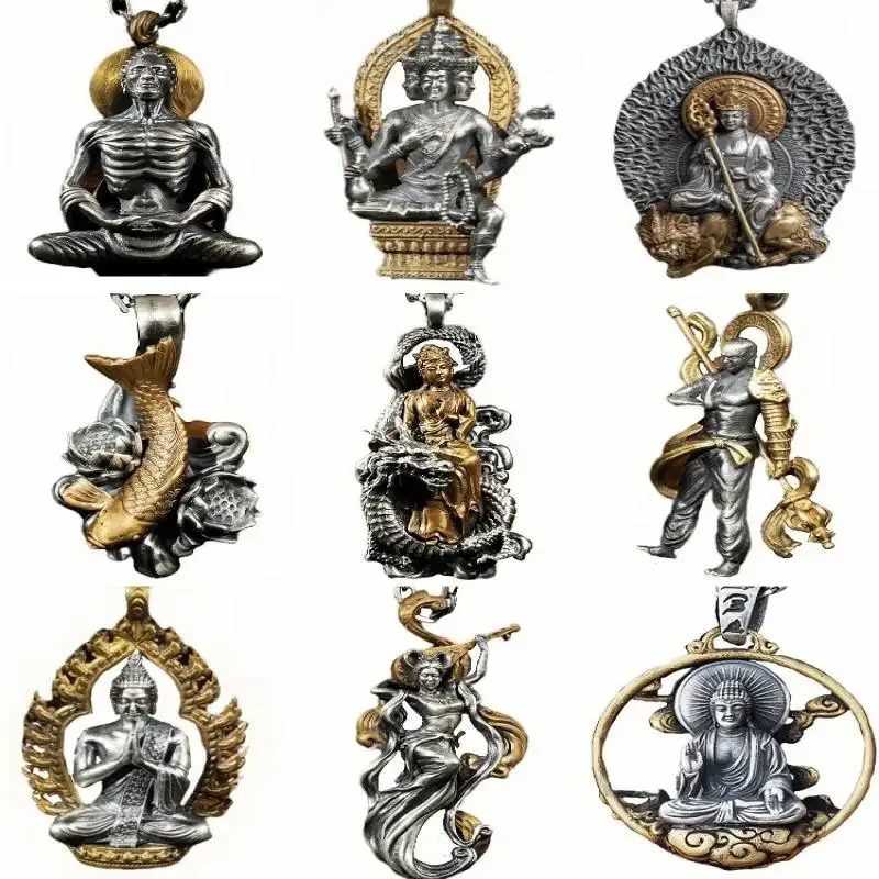 Chinese Style 14 Buddha Statue Pendant Necklace Four-Faced Buddha Jizo Bodhisattva Male and Female Religious Jewelry