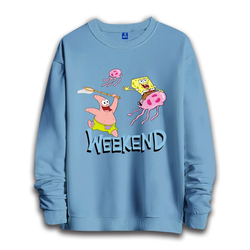 SpongeBob SquarePants Anime Hoodie Women's Round Neck Hoodie Women's Long Sleeve Top Couple Casual Loose Hoodie Couple's Hoodie