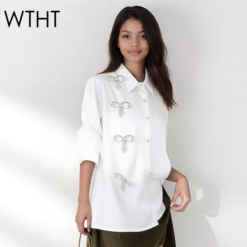 

WTHT модная новая женская свободная рубашка с 3D бантиками, весна 2026, модная блузка с длинными рукавами и лацканами, женская 1LS2832