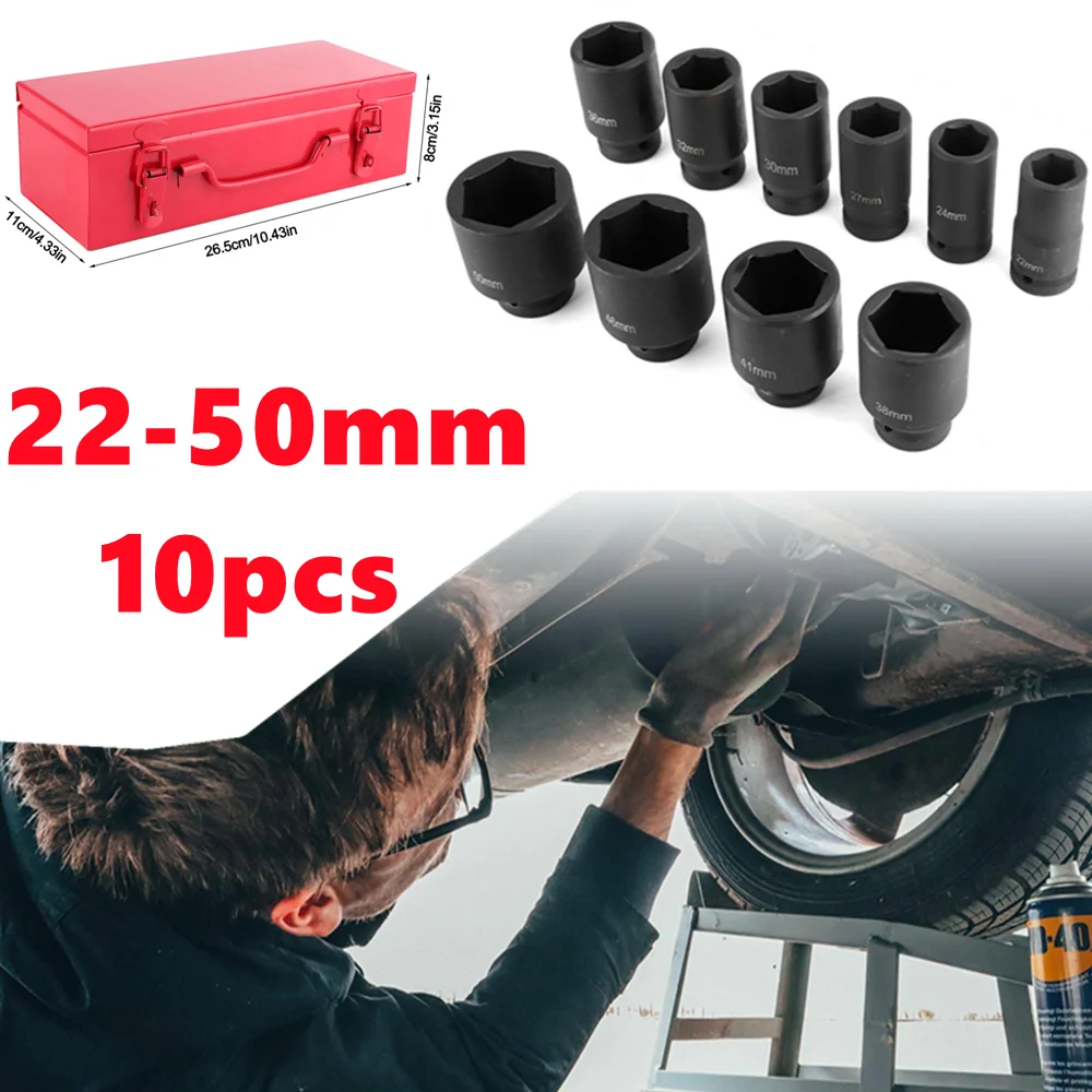 Drive Deep Impact Socket Set, Long Reach Hex, Black Air Sockets, Heavy Duty, 22-50mm, 3, 4 \