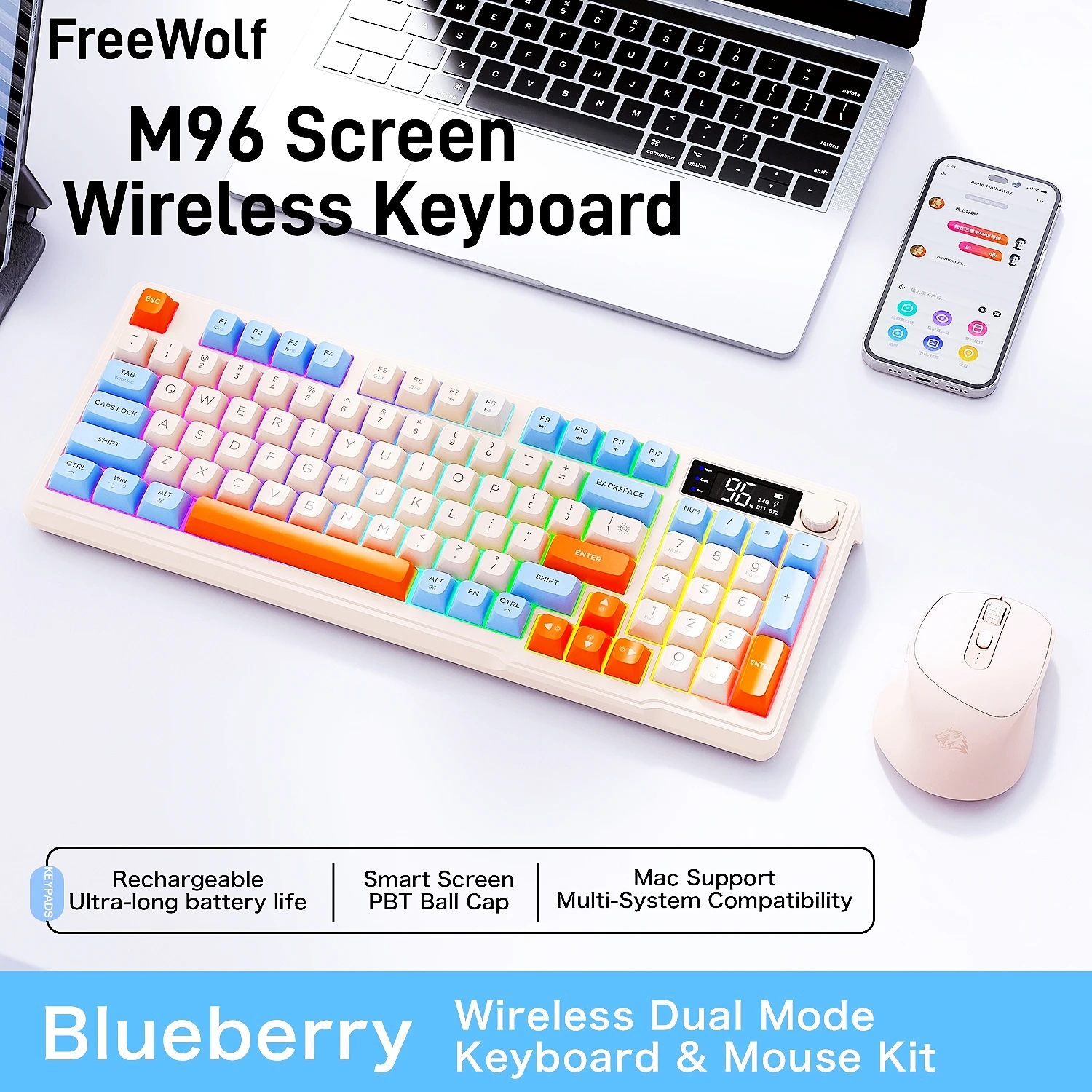 

M96 Bluetooth Keyboard Mouse Combos with Media Knob,ZIYOULANG Screen Keyboard With Mouse,Multi-Device Connection,Ergonomic