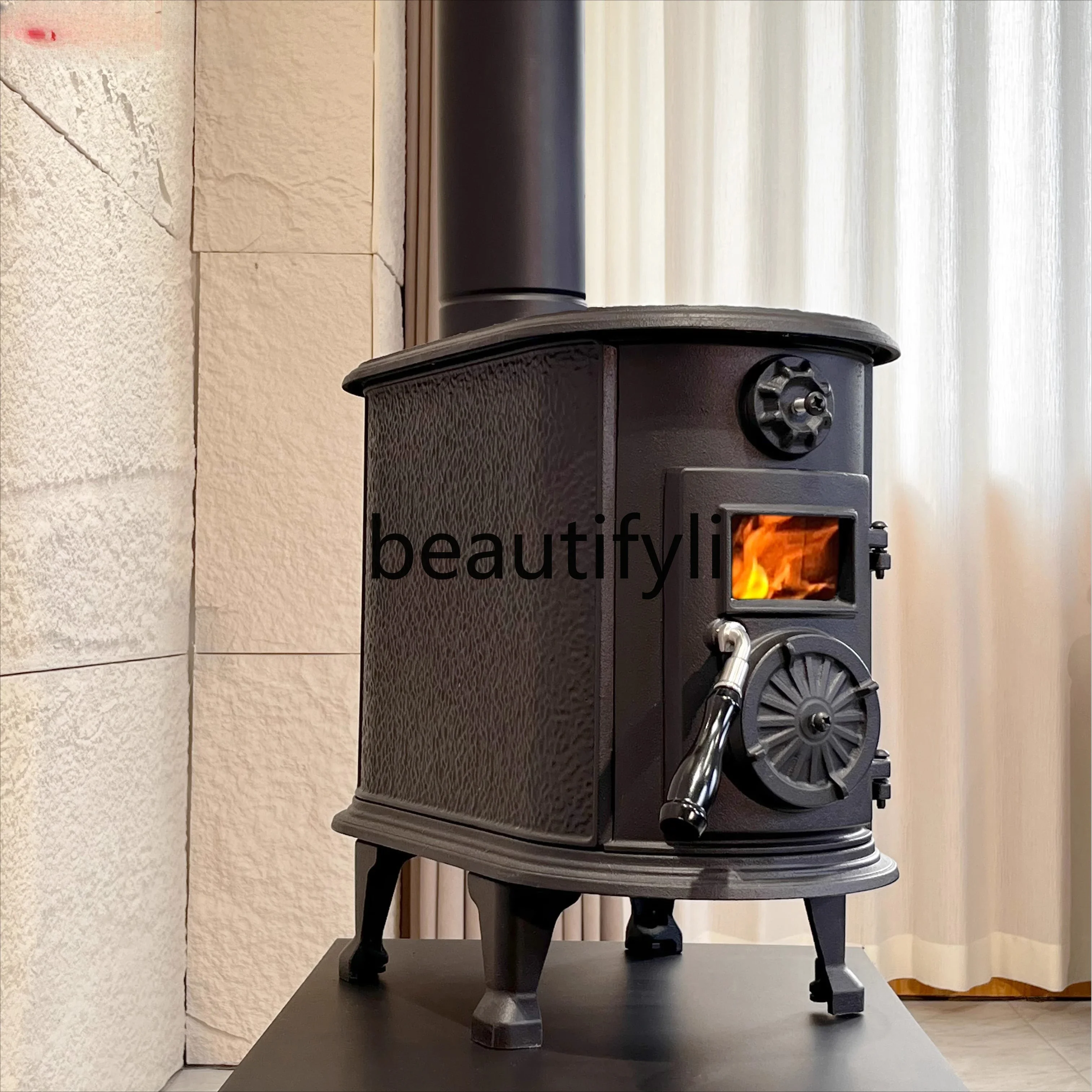 02Fireplace Household Indoor Heating Cast Iron Furnace Firewood Cooking Small Fireplace