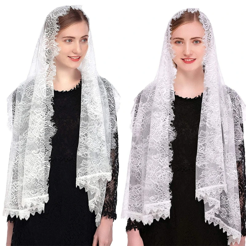 ZB91 Spanish Style Lace Traditional Vintage Mantilla Veil Latin Mass for Head Covering Scarf for Catholic Church Chapel