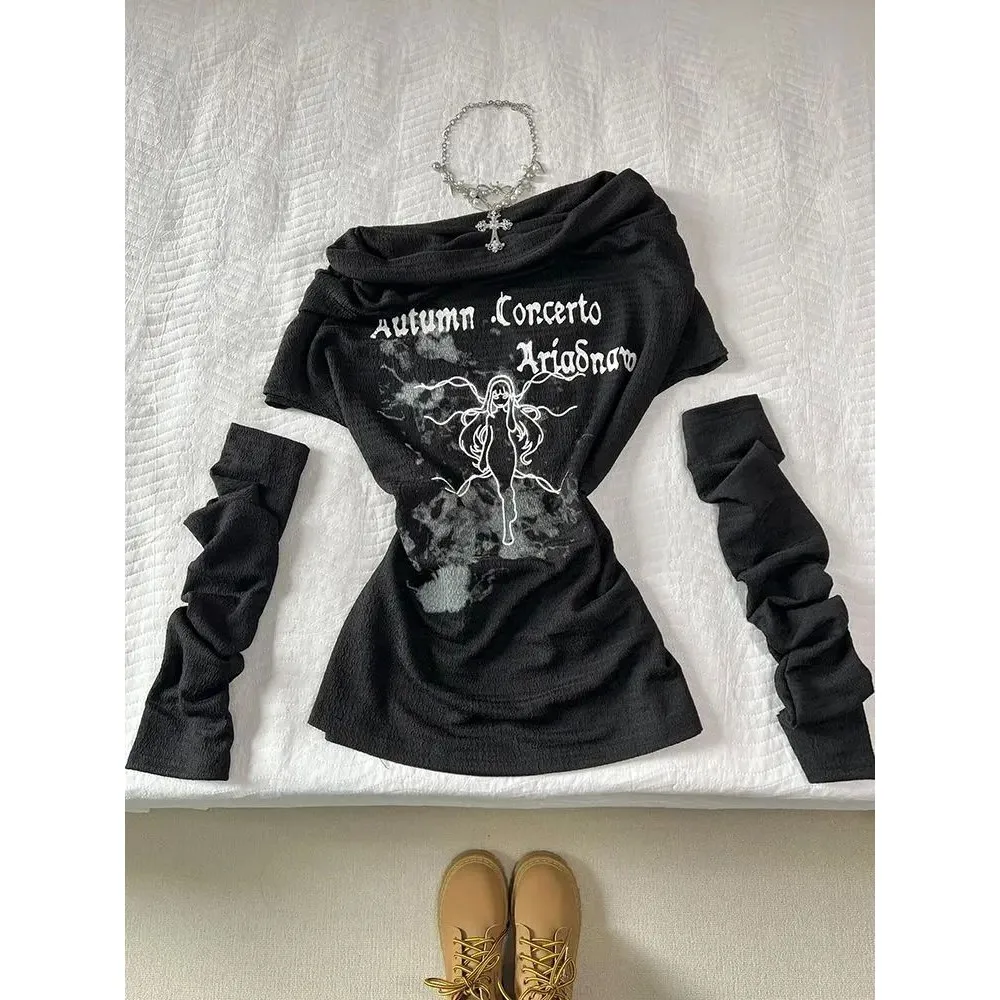 Zomer Gothic Slim Fit Bla Print T-shirt Dames Hot Girl Y2K Sle Comfortabel Katoen Casual Streetwear