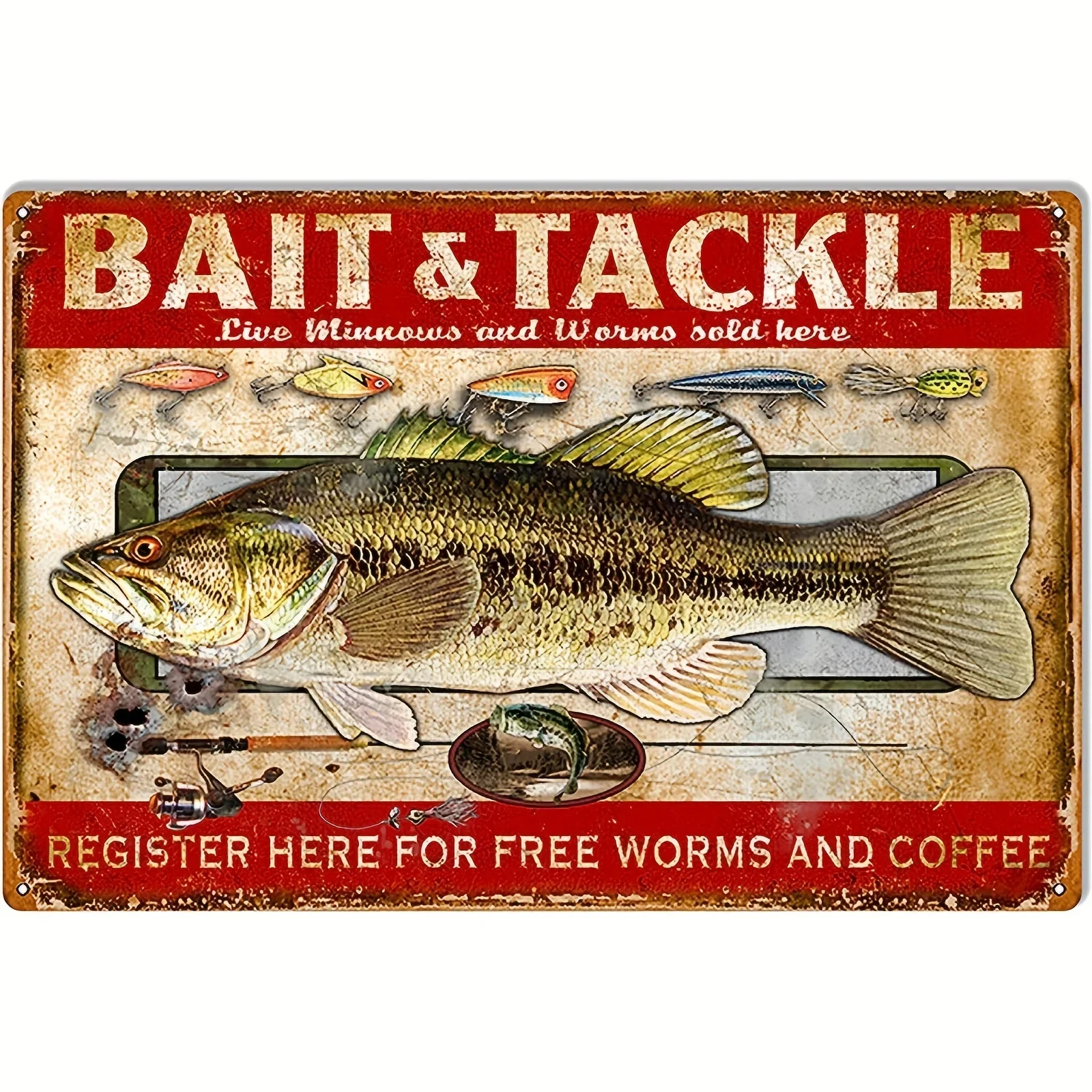 

Bait And Tackle Hunting And Fishing Metal Sign Vintage Metal Tin Sign For Fishing Lovers, Wall Decor For Bars, Restaurants,Cafes