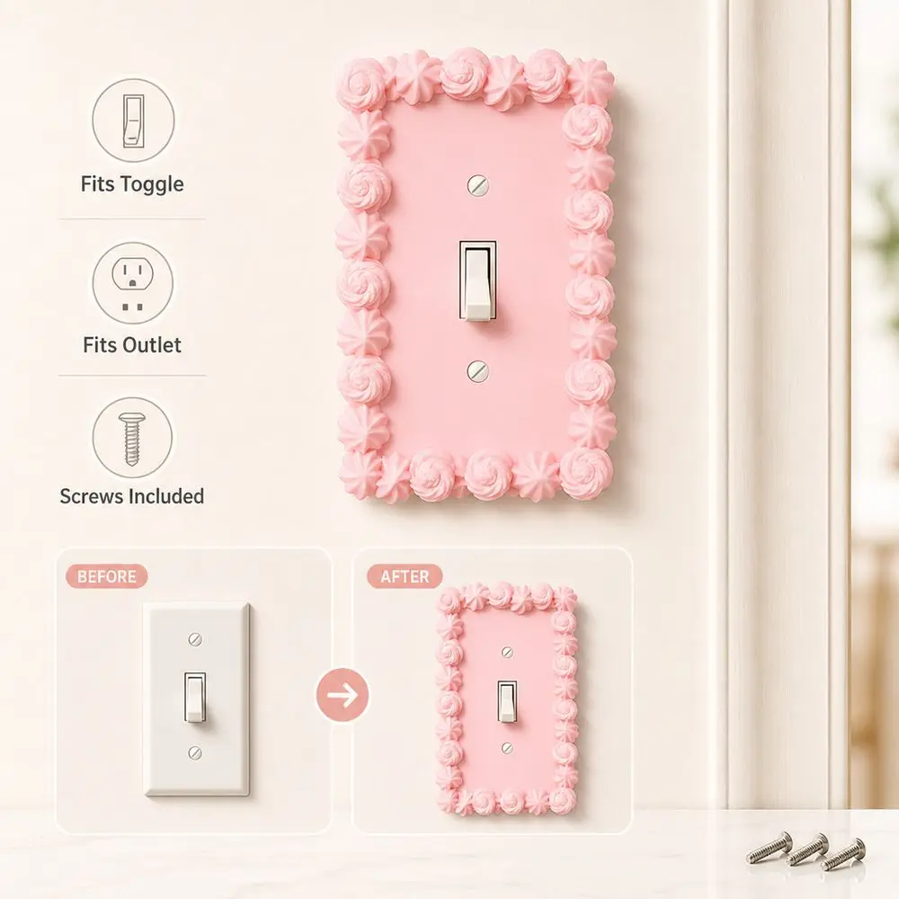 3D Printed PLA Light Switch Cover Cream Style Wall Mounted Outlet Cover With Screws Piping Texture Decorative Wall Plate