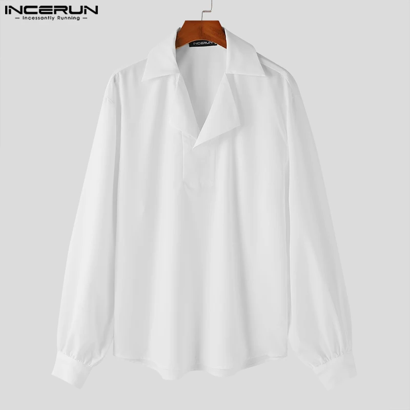 INCERUN 2024 Men Shirt Lapel Long Sleeve Loose Korean Style Casual Men Clothing Streetwear Spring Fashion Leisure Shirts S-5XL