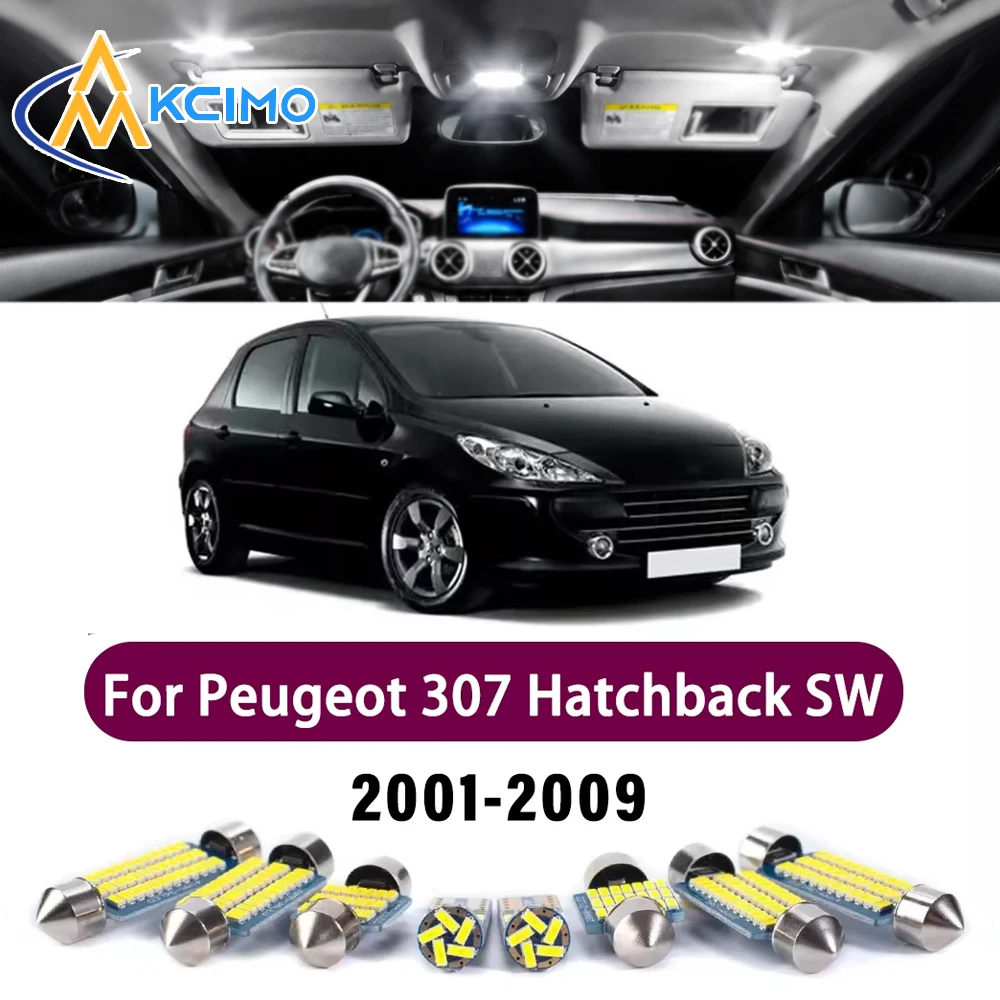 New LED Canbus Interior Reading Dome Vanity Mirror Light Kit For Peugeot 307 Hatchback SW Sedan 2001-2009 Bright Safer Lights