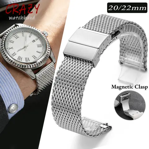 Correa de reloj milanesa de acero inoxidable 316L de lujo ‌ ‌ S 20 mm 22 mm Cierre magnético universal para bandas DW para Omega para pulsera IWC