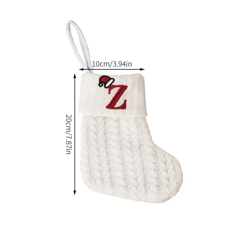 Knitted Christmas Stockings with Embroidered Letters, White Xmas Gift Sacks for Kids Candy Presents, Holiday Home Decorations