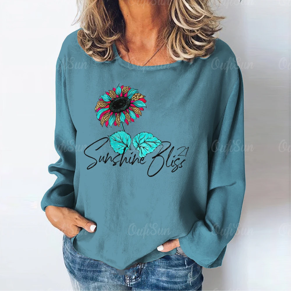 T-shirt da donna Vintage con lettera modello libellula magliette a maniche lunghe top Pullover in cotone autunno/inverno abbigliamento donna