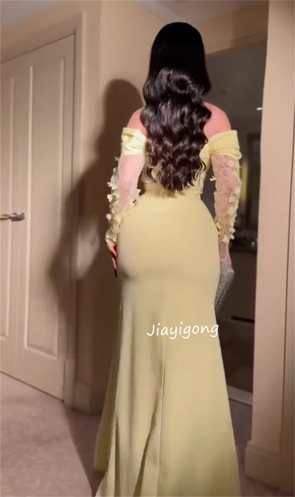 Customized Formal Jersey Pleat Sequined Applique Trumpet Off-the-shoulder Long Dresses Bespoke Occasion Chinese Style