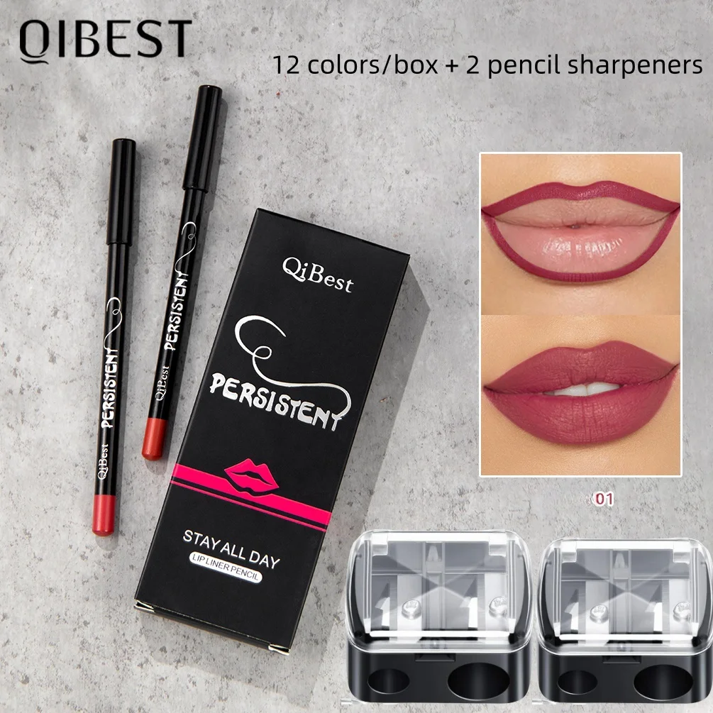 Smudge-proof lip liner makeup set, high-pigment long-lasting lipstick for all-day wear, with 2 lip liner sharpeners for easy use