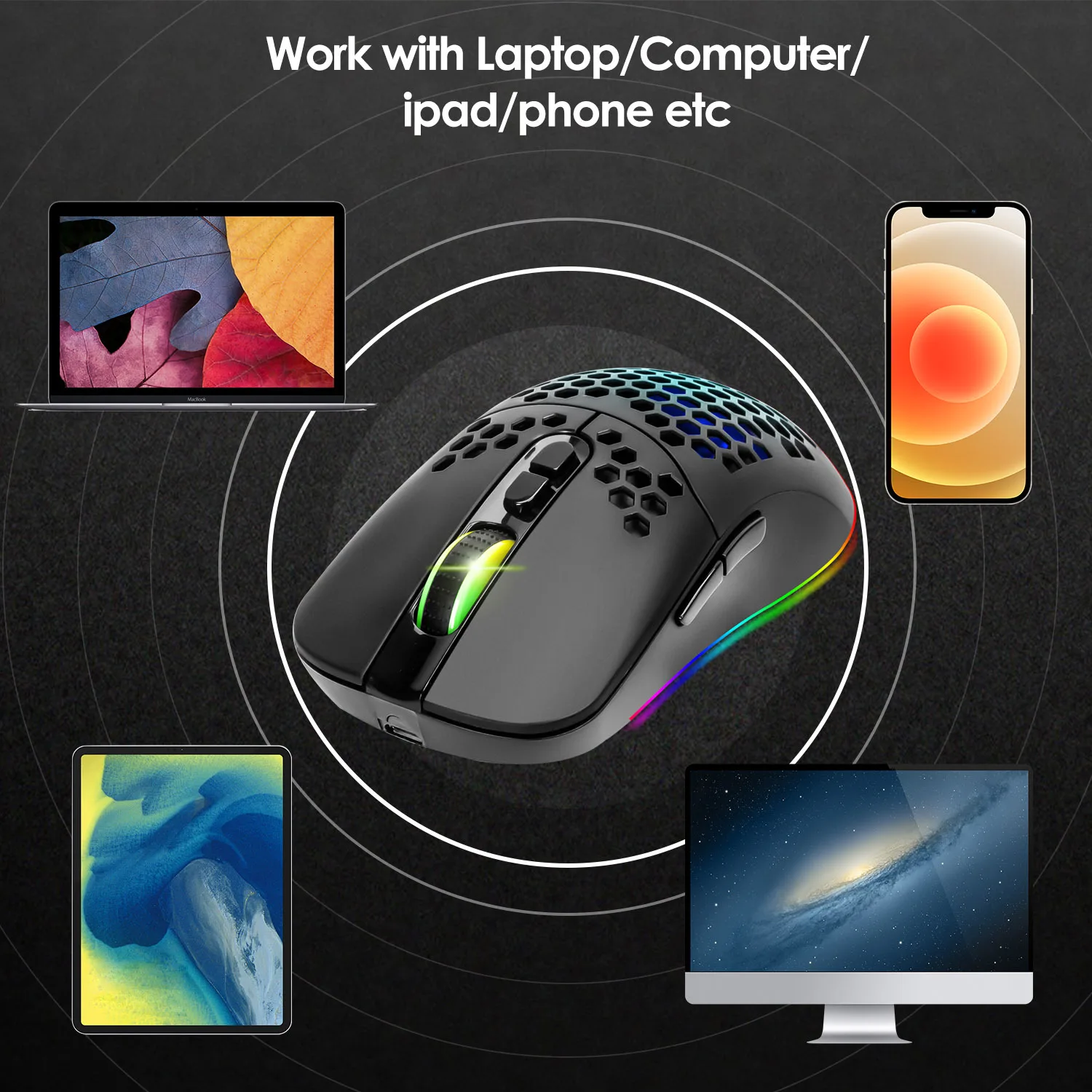 Wireless Charge Gaming Mouse, Bluetooth 5.0 & 2.4G RGB Backlight, for Laptop, PC, Computer, MacBook, IPad, Tablet, Android More.