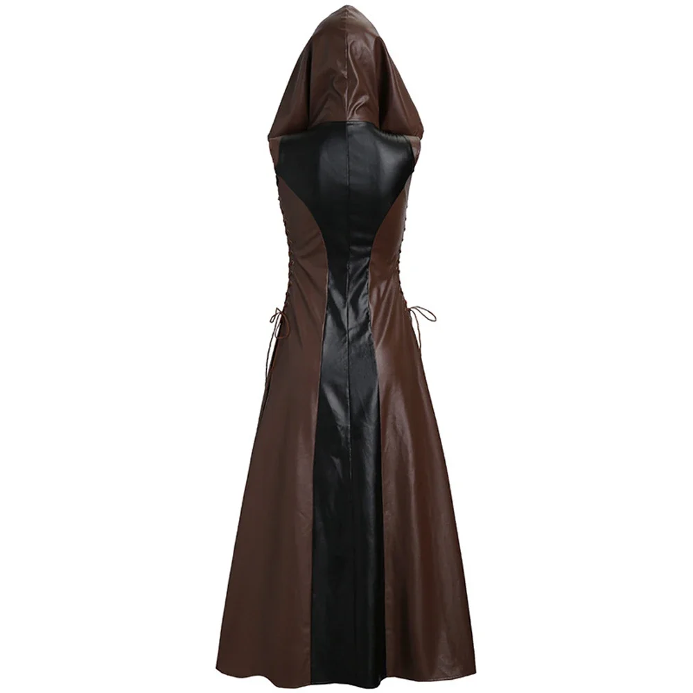 Cosplay mittelalter liche Attentäter Credo Kostüm Mode sexy schlanke Schnürung Leder langes Kleid Erwachsenen Mäntel Halloween Frauen Disfraz Mujer