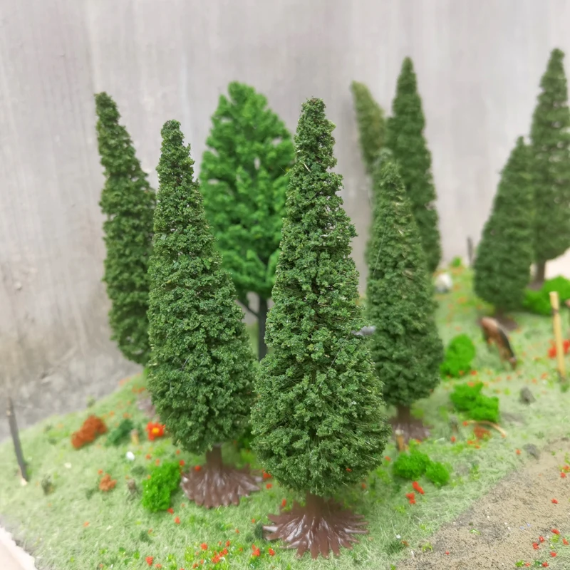 Model pine tree coniferous green tree model wire tree with base simulation pine model Train railway sand table landscaping