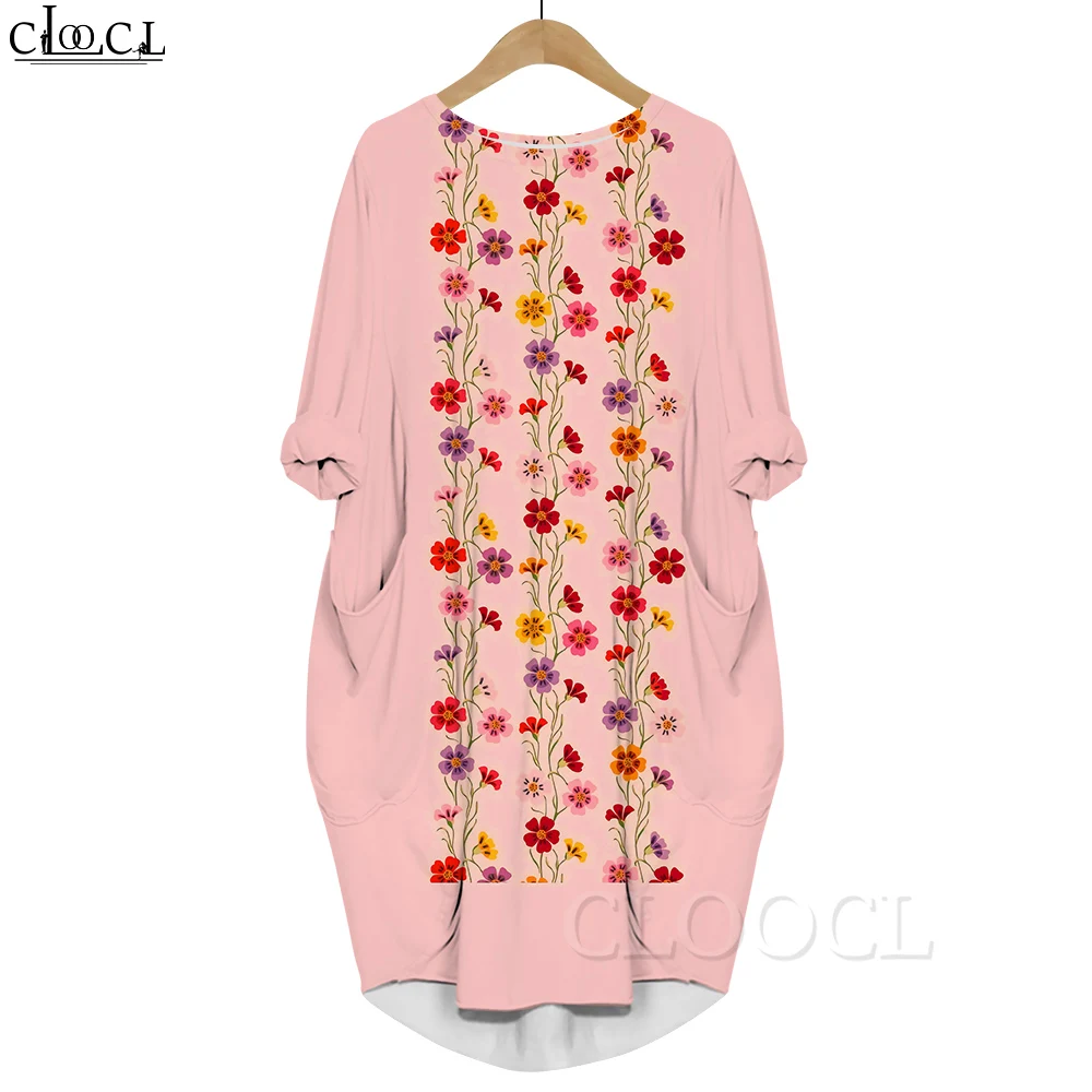 

CLOOCL Women Cute Floral 3D All Over Printed Loose Daughter Dresses Printed Long Sleeve Casual Gown Pocket Dress Dress Pink