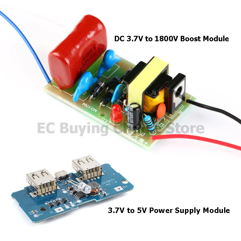 5 pces/1pc dc 3.7v a 1800v impulsionador step up placa de impulso arco dc motor capacitor de alta tensão 3.7v a 5v módulo de fonte de alimentação