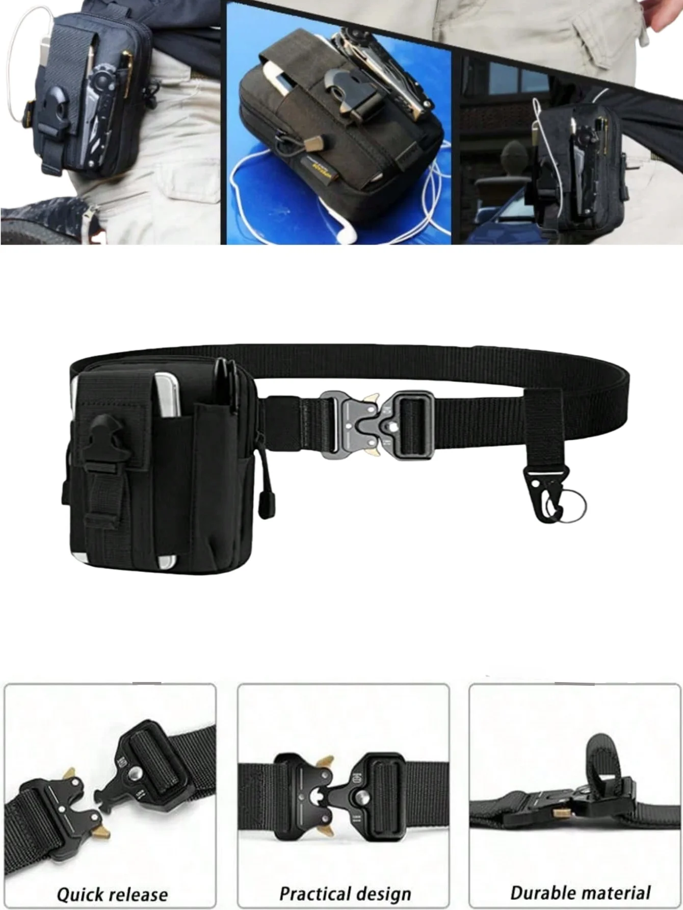 

Поясная сумка Molle, поясная сумка в стиле ремня с нейлоновой лентой, быстросъемная пряжка, брелок, мужской небольшой карманный комплект для выживания, костюм