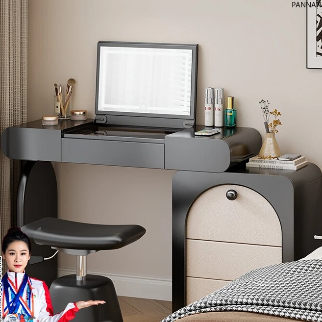 

Cream style dresser chest integrated bedroom retro style small apartment flip cover makeup table