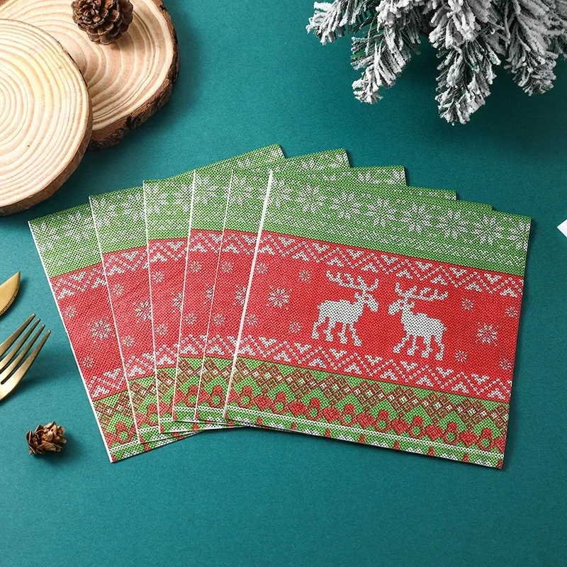 20pcs Christmas Party Supplies Elk Lego Patchwork Embroidery Elements Full of Disposable Napkins Butterfly Bone Bart Paper