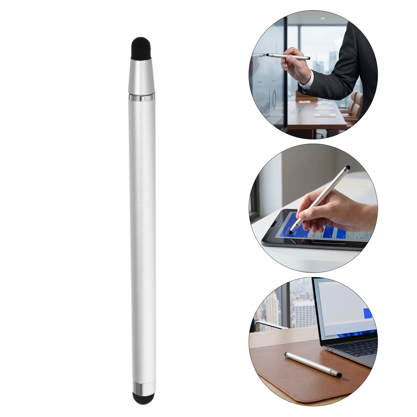 Dual Tip Stylus Pen Silver Telescopic Stylus for Touchscreen Whiteboard Digital Tablet Laptop Pen for Drawing Writing Annotation