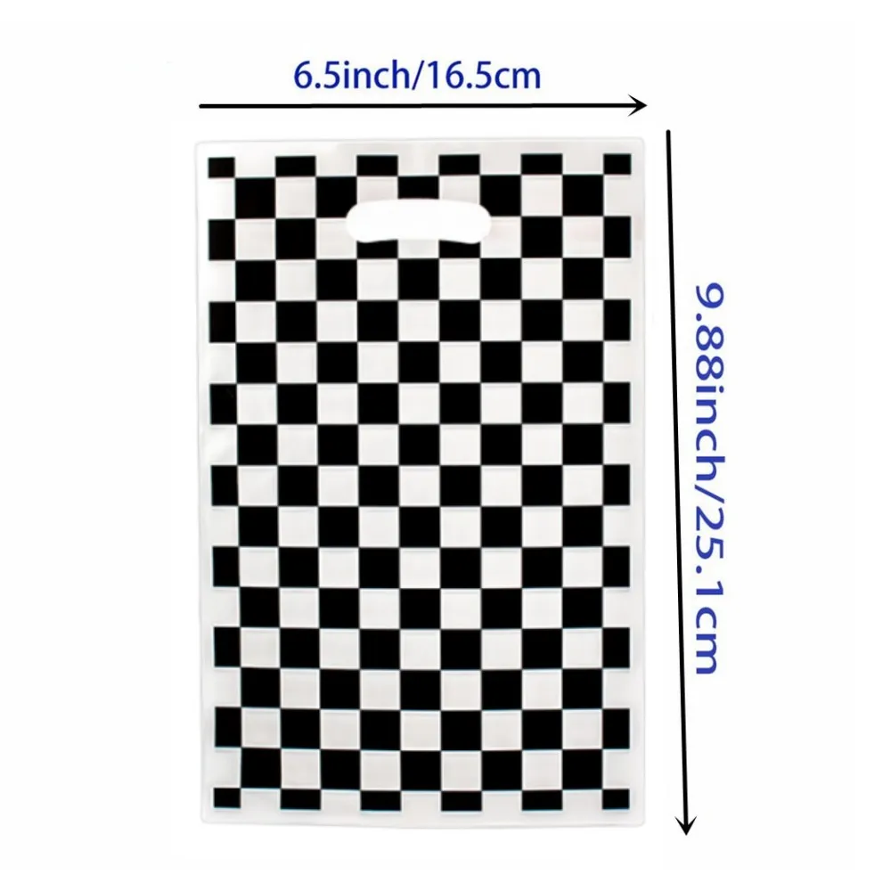 Black and White Checkered Party Gift Bags Race Car Theme Plastic Candy Bag Kids Racing Birthday Party Favors Supplies Decoration