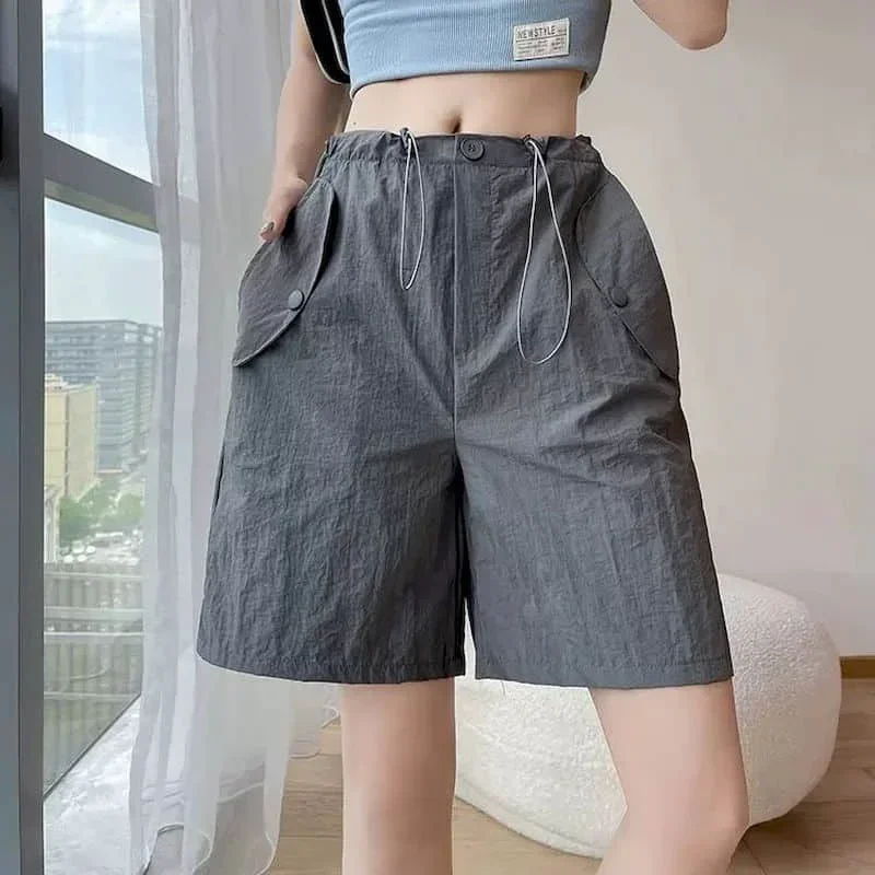 Pantaloncini solidi pop per donna Pantaloni sportivi casual in vita elastica Harajuku Pantaloni larghi a cinque punti alla moda coreana ad asciugatura rapida