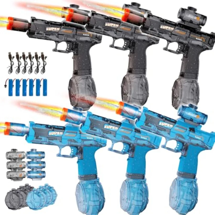 6pcs Electric Water Gun for Adults, Auto Squirt Gun with Flashing Muzzle, 26FT Range, Leak-Proof Rechargeable Water Blaster for