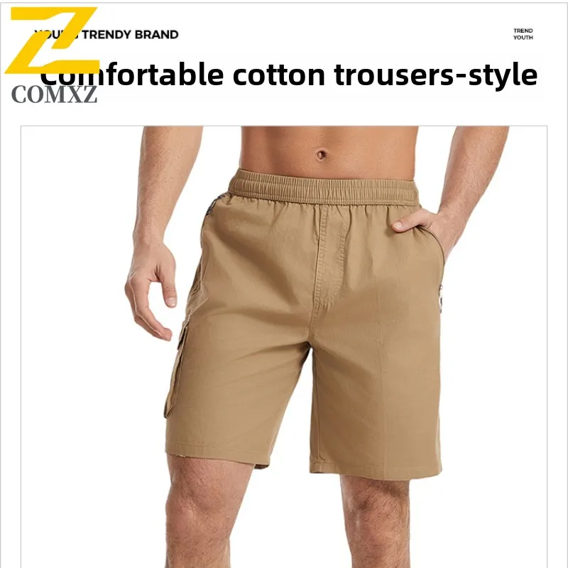Workwear Men Summer Casual Pants Fashionable Multi Pocket Design Slim Fit Straight Leg Shorts Office Travel Elastic Waist Shorts