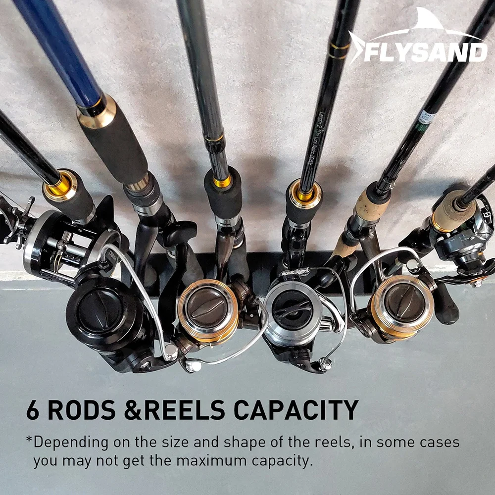 FLYSAND Fishing Vertical 6-Rod Rack Fishing Pole Holder Wall Mount Modular for Garage