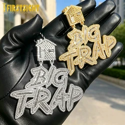 New Iced Out Bling Hip Hop Cursive Letter Big Trap Pendant Necklace CZ Cubic Zirconia House Charm Men Women Fashion Jewelry
