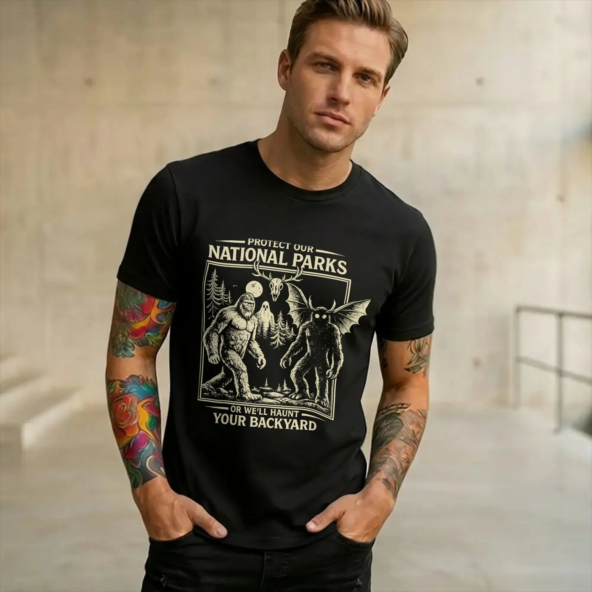 All Seasons Protect Our National Parks or We'll Haunt Your Backyard  T Shirt For Unisex  Cotton T-shirts Short Sleeve Clothes
