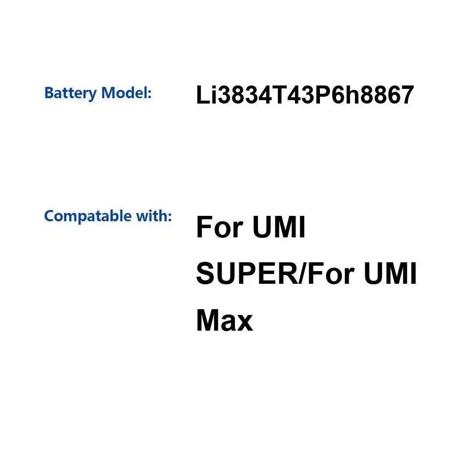 

Прочный сменный аккумулятор для мобильного телефона Umidigi Umi Super Max Li3834t43p6h8867 4000 мАч премиум-класса