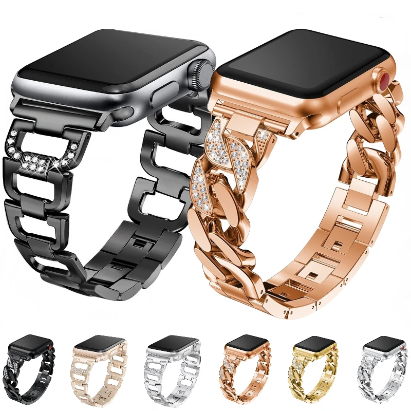 

Metal Stainless Steel Band for Apple Watch Ultra/2 49mm 10 46mm 42mm 9 8 7 45mm 41mm Luxury Diamond Strap IWatch 6 5 4 44mm 40mm