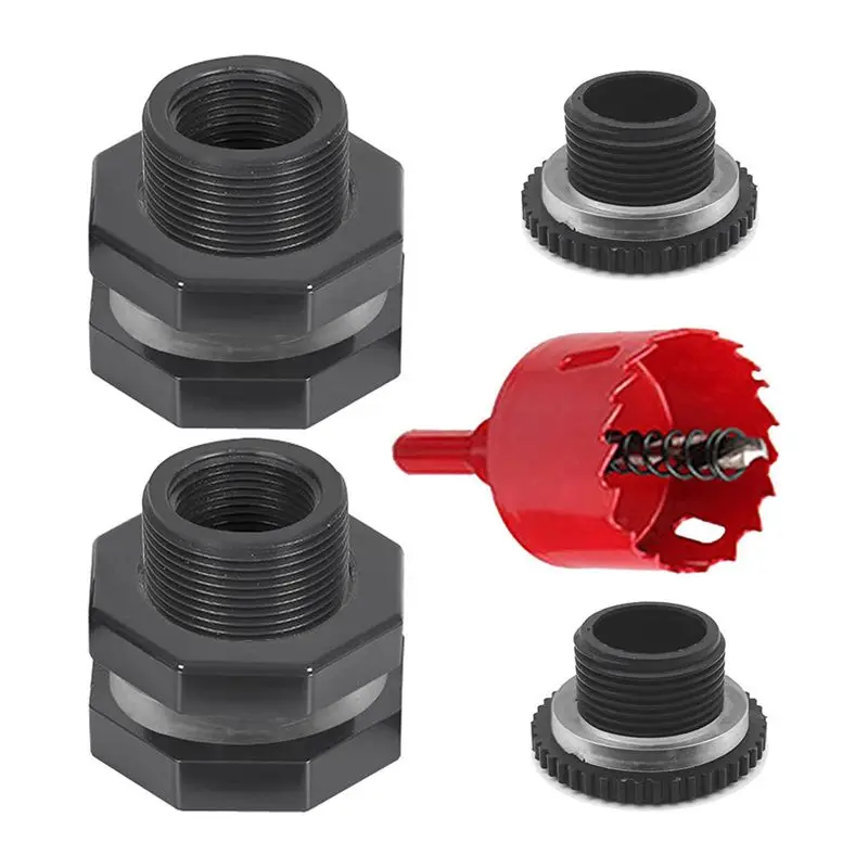 EYFL-2 PCS Rain Barrel Bulkhead Fitting Kit With Plugs And Hole Saw Tool, 1 Inch PVC Spigot Connector Kit For Rain Barrels