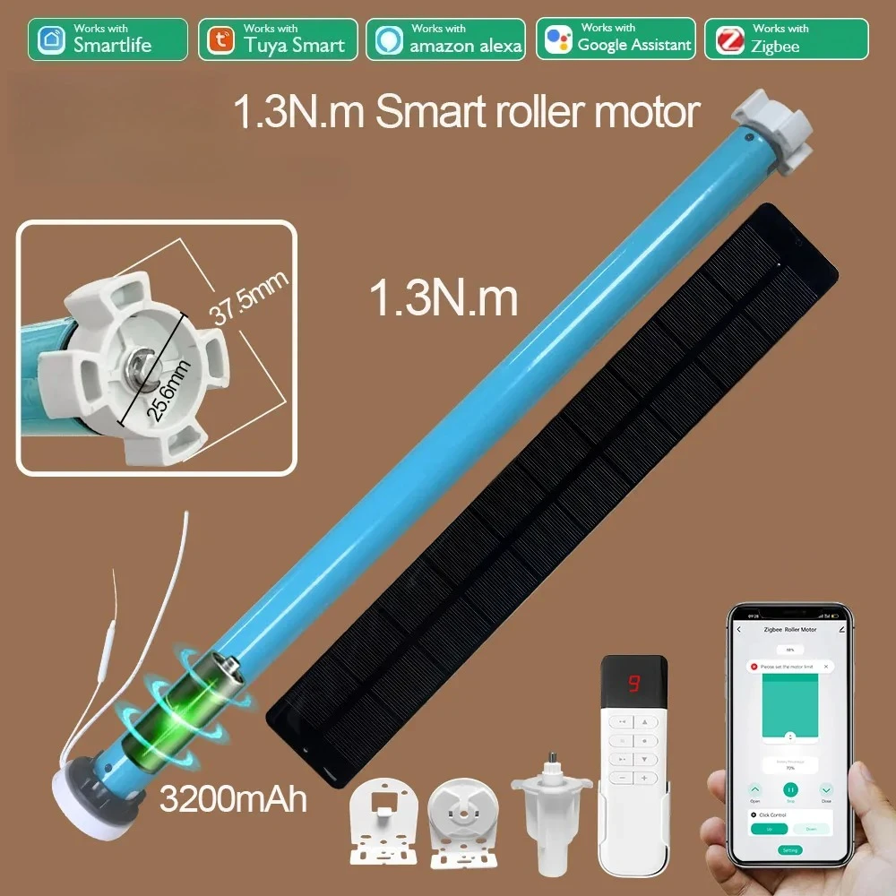 1.3N.m Battery Tuya Zigbee Roller Shade Blinds Motor For 38mm Tube Works with Smart Life APP Alexa Google Home Control