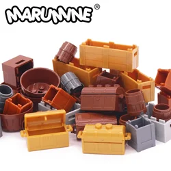 MOC Bricks Basket for Bread Fruit and Food, Marumine City Acessórios, Barrel Container, Pirate Treasure Box, 30150, 61780, 2489, 4738, 4739