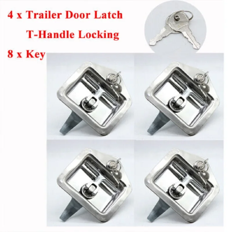 4pcs Trailer Door Latch T-Handle Lock Stainless Steel +Keys Camper Truck RV Toolbox