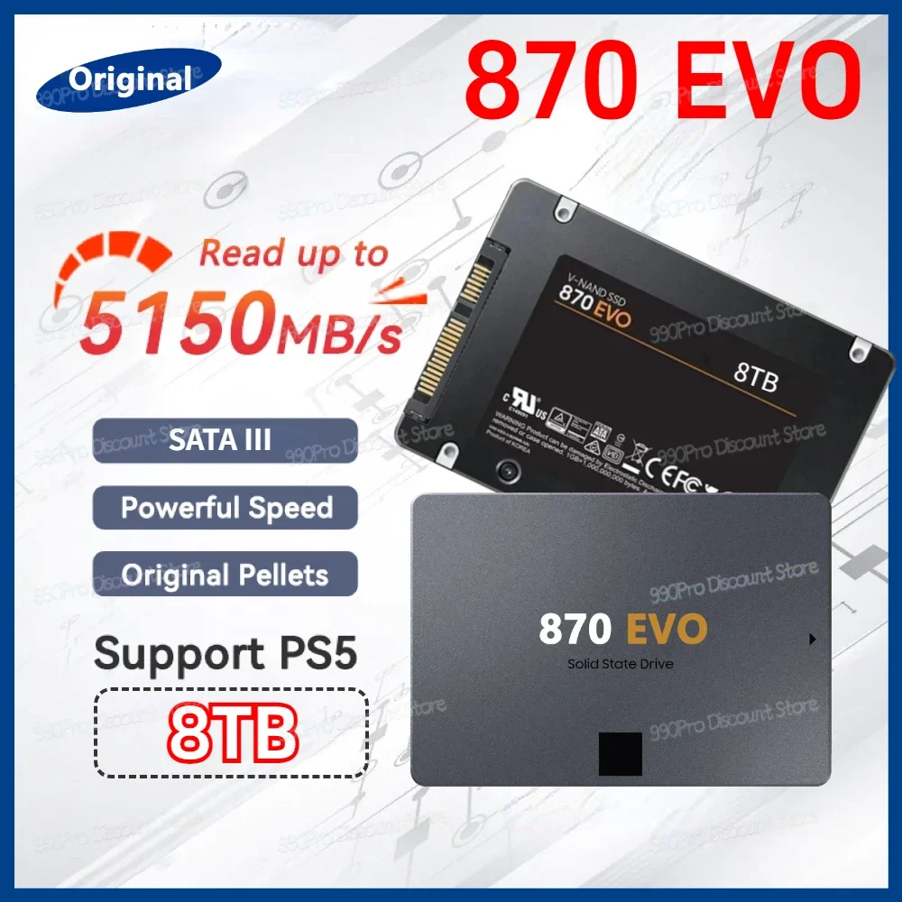 

870 EVO SSD 8TB 4TB 2TB 1TB Original Internal Solid State Drives Hard Disk SATA 3.0 MLC 2.5 Inches for Laptop Desktop PC PS4 PS5