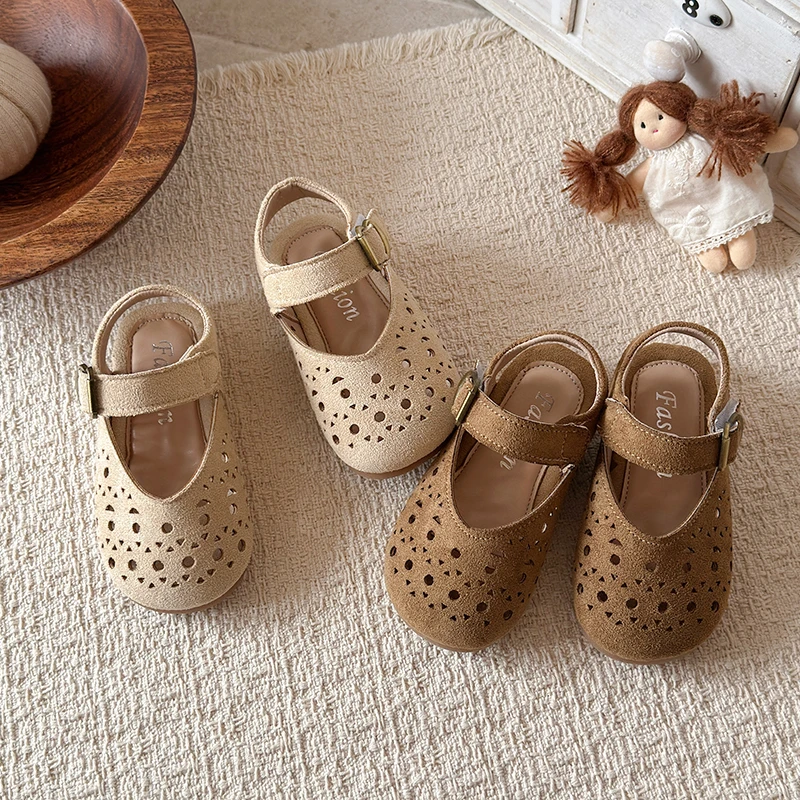 

Summer Girl's Sandals Hollow Out Hook-loop Casual Kid's Flat Shoe Solid Colors Ant-slip Chic Daily Versatile Children Shoes
