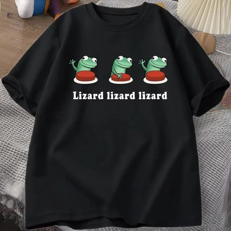 Camiseta con diseño de lagarto para hombre y mujer, divertida camiseta de algodón de manga corta, informal, de verano, con cuello redondo, camiseta holgada de alta calidad, ropa de calle