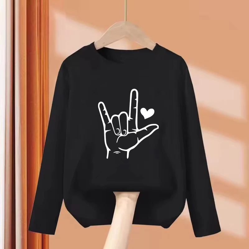 Long Sleeve Graphic Hand with Love Printed T Shirts Kids Children's T-shirt Boys Girls Summer Spring Casual Top Tee Shirt