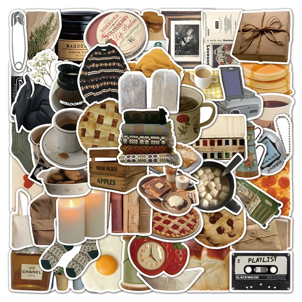 

10/60PCS Vintage Cartoon Stickers Ins Style Cute Food Animal Graffiti Decals Decoration For Notebook Phone Guitar Fridge Toy