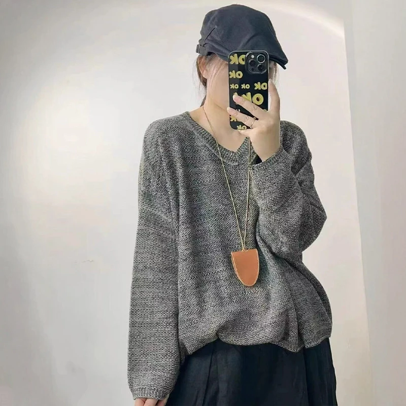 Masss Wasss 2025 hiver coréen chandails femmes Vintage décontracté classique col en v pulls dames solide ample élégant coton pull