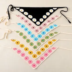 French Pastoral Style Crochet Headscarf Sweet Handmade Hollow Knitted Triangle Scarf Hairband