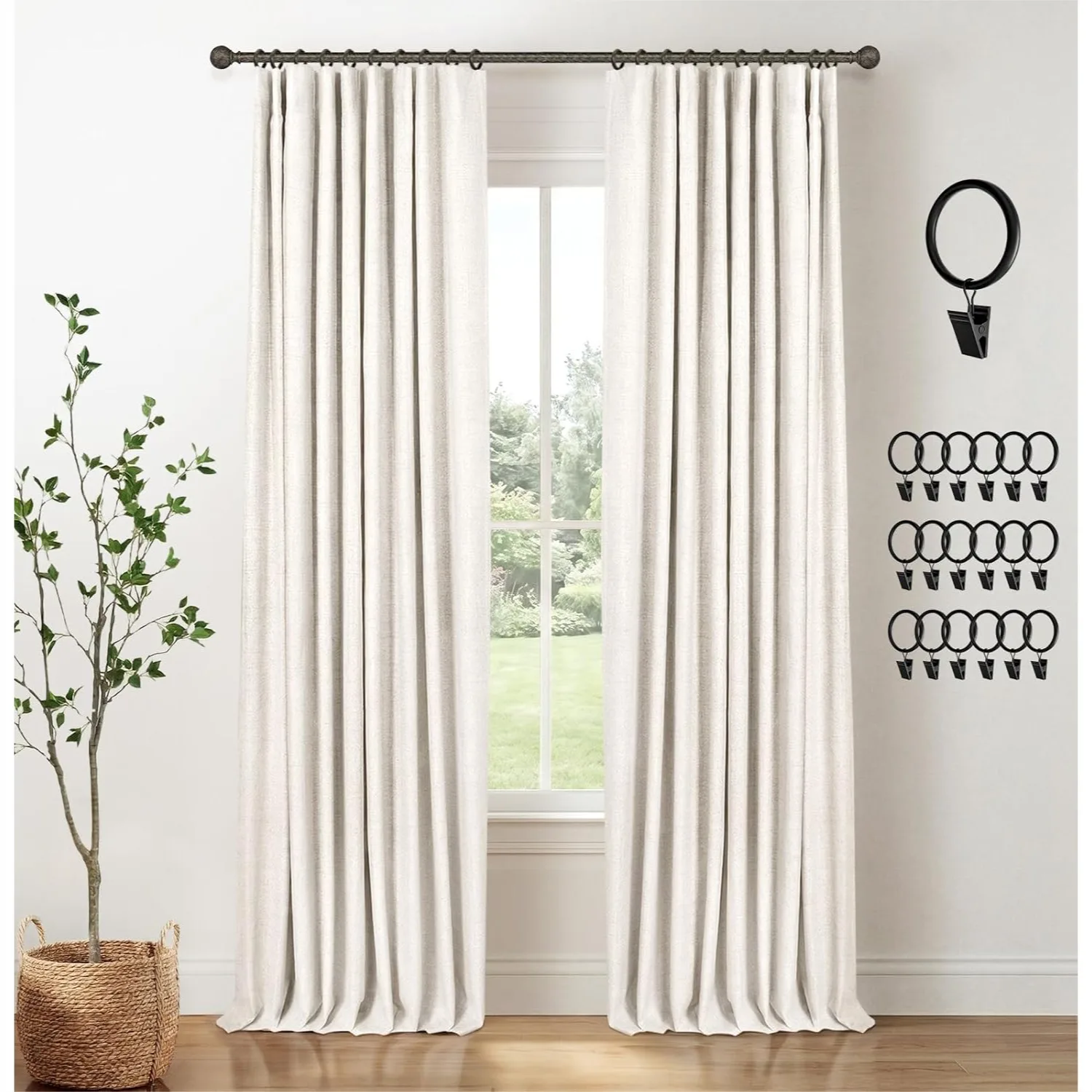 

Total Blackout Curtains for Bedroom, 84 Inch Long, Clip Rings Linen Drapes, Thermal Insulated Room Darkening for Living Room, 2